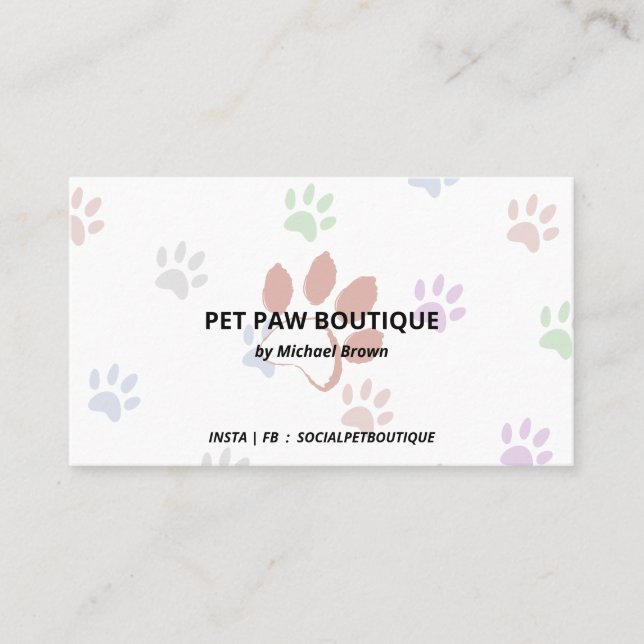 Cartão De Visita Na moda de Chic Pet Paws Limpo (Frente)