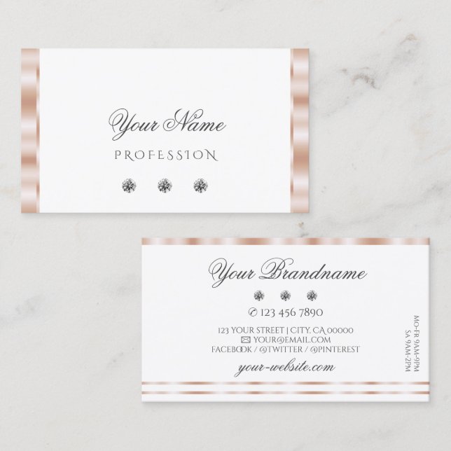 Cartão De Visita Na moda de Joias Espumantes Brancas Douradas do Ro (Frente/Verso)