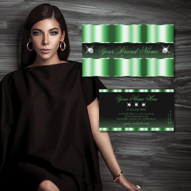 Cartão De Visita Na moda de Joias Negras Negras Luxury Emerald Gree (Criador carregado)