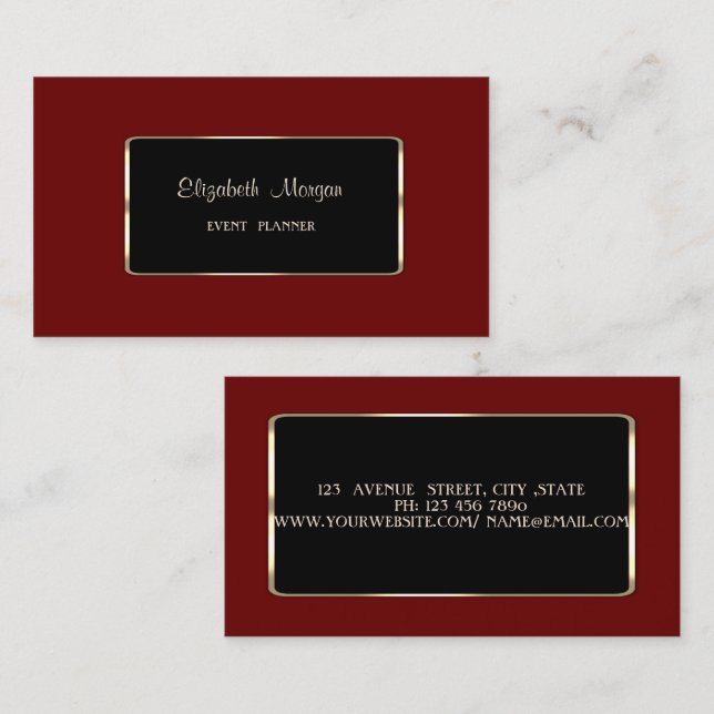 Cartão De Visita Na moda de luxo elegante, Vermelho, Quadro (Frente/Verso)