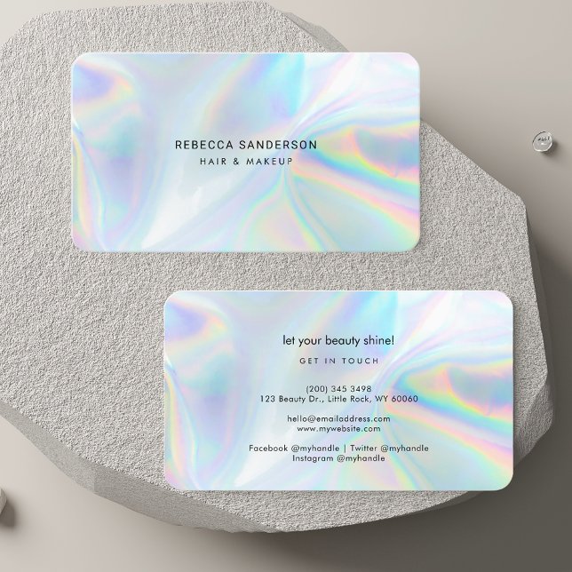 Cartão De Visita Na moda de Makeup de Beautician Holográfico Modern (Modern Holographic Beautician Makeup Stylish Business Card)