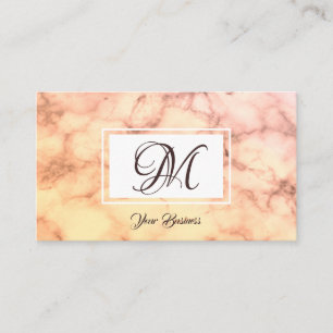 Cartão De Visita Na moda de Mármore Elegante Pastel Orange Monogra