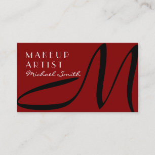 Cartão De Visita Na moda do Artista Makeup Monograma Vermelho Moder