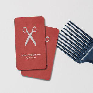 Cartão De Visita Na moda elegante moderno cabeleireiro vermelho