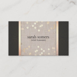 Cartão De Visita Na moda Event Planner Chic Dourado Confetti Linen
