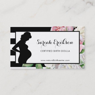 Cartão De Visita Na moda Flores e stripes Maternidade Doula