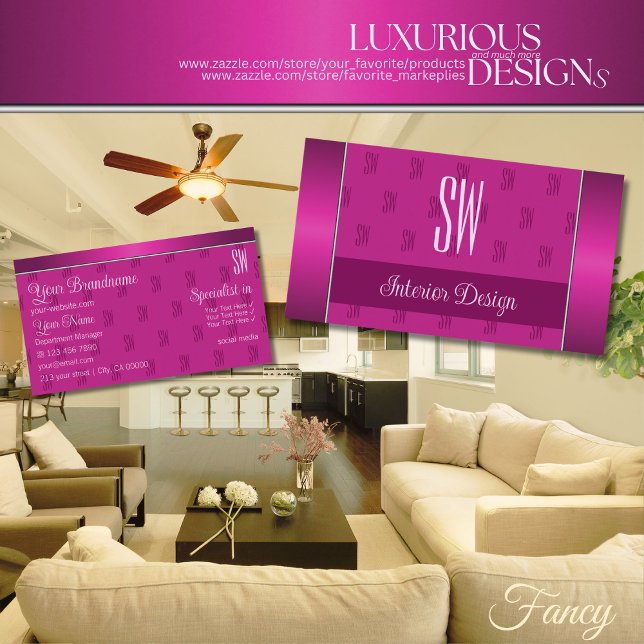 Cartão De Visita Na moda Girly Pink Chic com Iniciais Profissionais (Criador carregado)