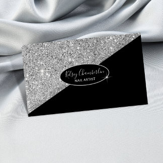 Cartão De Visita Na moda Glam Sparkle Silver Black