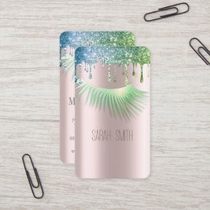 Cartão De Visita Na moda Golde Rosa Glitter Glitter Coloca Eilashes