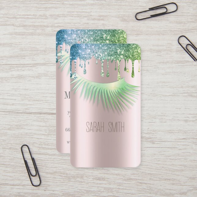 Cartão De Visita Na moda Golde Rosa Glitter Glitter Coloca Eilashes (Frente/Verso In Situ)