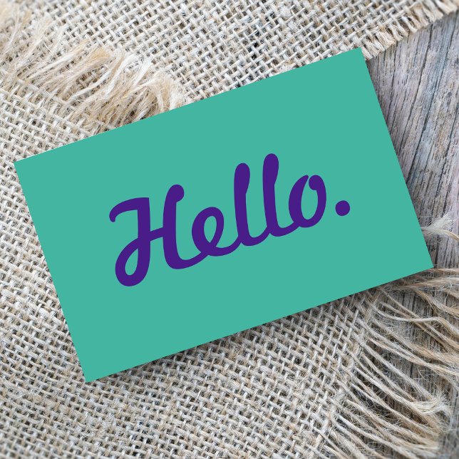 Cartão De Visita Na moda Hello Typografia Script Casual Puro (Criador carregado)