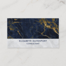 Cartão De Visita Na moda marinho Azul e Dourado Marble Moderno