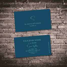 Cartão De Visita Na moda Marinho comum Azul e Teal com Monograma