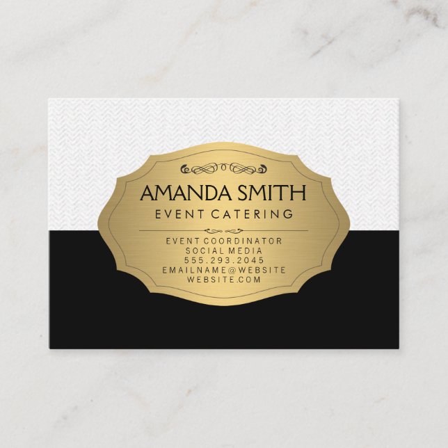 Cartão De Visita Na moda Metálico Dourado, , Padrão de onda sutil (Frente)