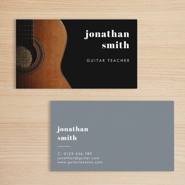 Cartão De Visita Na moda Minimista de Violão Azul (Criador carregado)