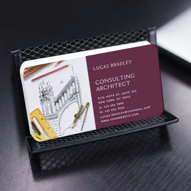 Cartão De Visita Na moda Modern Architect Engineering Construction (Criador carregado)