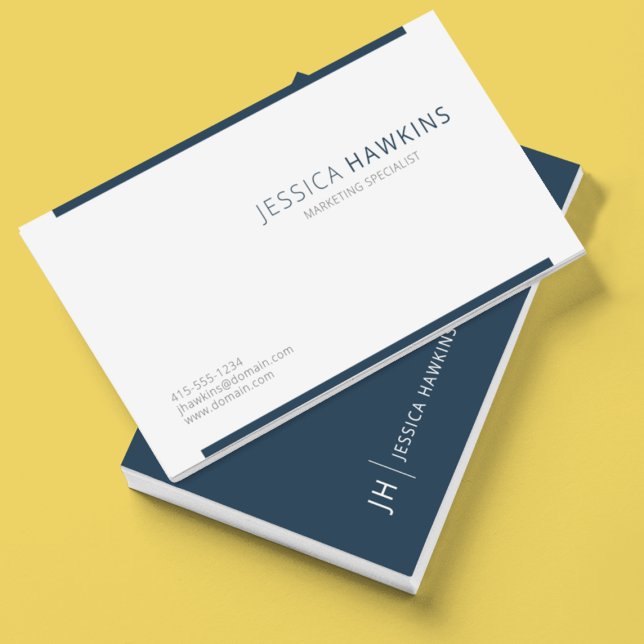 Cartão De Visita Na moda Modern Block Indigo Marinho Blue Professio (Criador carregado)