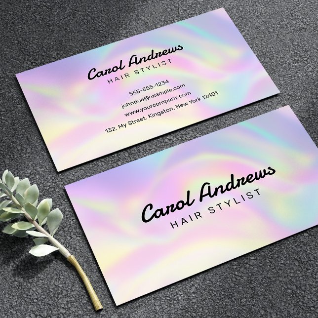Cartão De Visita Na moda Pastel Holographic Hairdresser (Criador carregado)