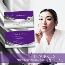 Cartão De Visita Na moda Prata Roxo Real com Diamante Sparkle