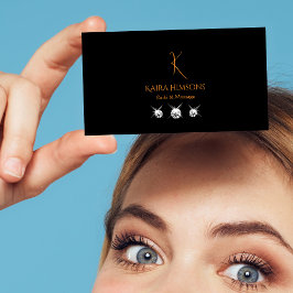 Cartão De Visita Na moda preto com monograma e joias Legal moderno