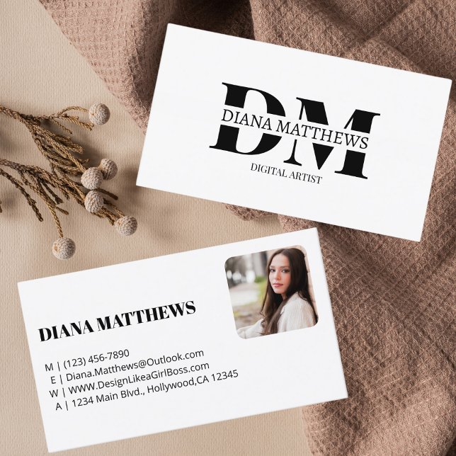 Cartão De Visita Na moda preto moderno, foto profissional (Criador carregado)