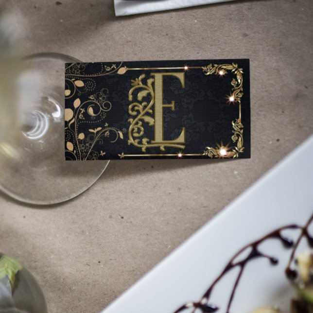 Cartão De Visita Na moda preto moderno | Profissional Dourado (Criador carregado)