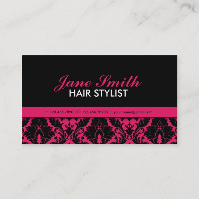 Cartão De Visita Na moda profissional moderno e elegante Damask (Frente)