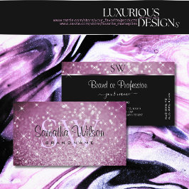 Cartão De Visita Na moda Purple Glitter Estrelas e Iniciais Luminos