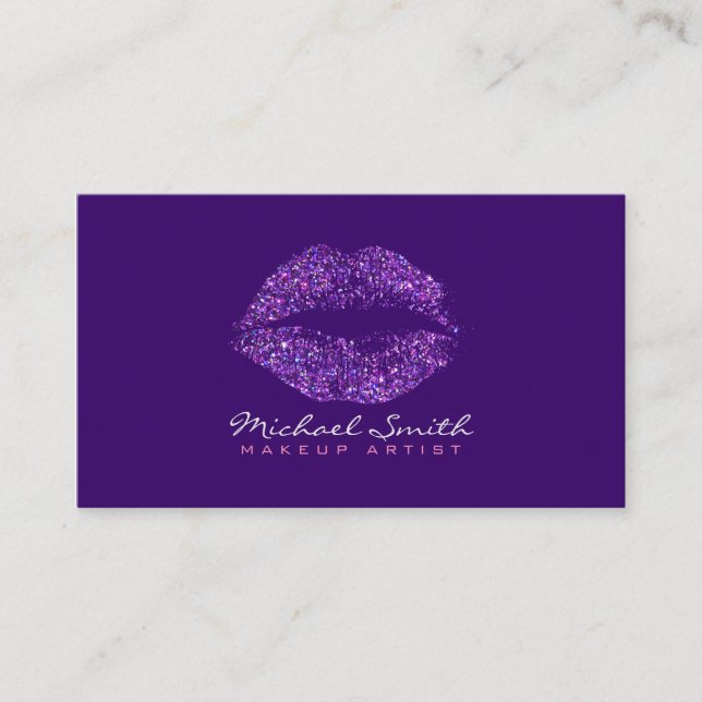Cartão De Visita Na moda Purple Lábios Makeup Artist #12 (Frente)