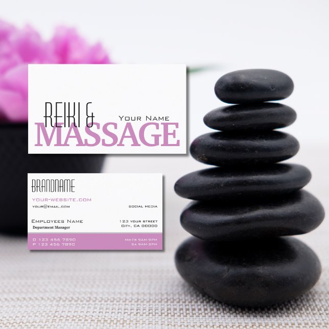 Cartão De Visita Na moda rosa branco chic simples e profissional (Criador carregado)