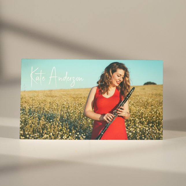 Cartão De Visita Na moda Script de Perfil de Fotografia Músico Pret (Criador carregado)