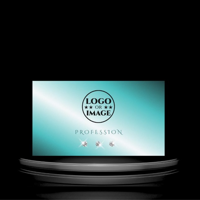 Cartão De Visita Na moda Teal Silver Sparkings Diamantes com Logoti (Criador carregado)
