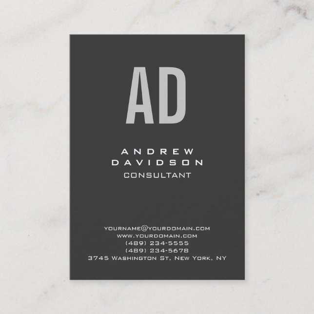 Cartão De Visita Na moda Trendy Cinza Monograma Placeado (Frente)