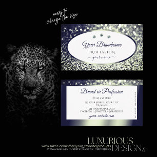 Cartão De Visita Na moda White Blue Silver Sparkle Diamantes