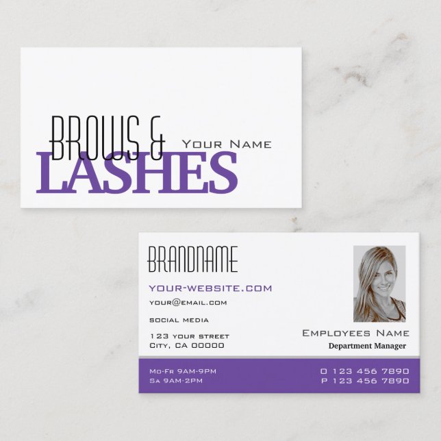 Cartão De Visita Na moda White e Purple Simple Photo Professional (Frente/Verso)