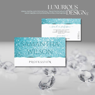 Cartão De Visita Na moda White Teal Glitter Luminoso Estrelas