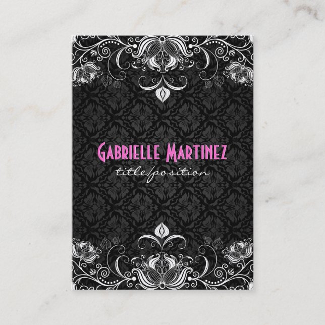 Cartão De Visita Nadarias Florais Elegantes Pretas e Brancas (Frente)