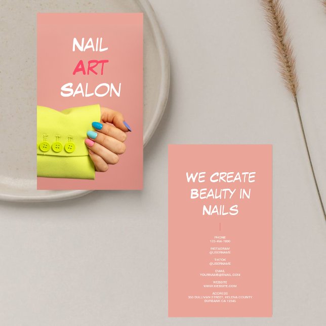 Cartão De Visita Nail Art Salon l Blush Pink Manicurist Nail Artist (Criador carregado)