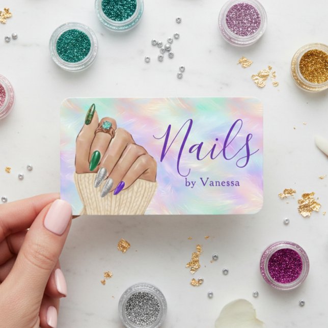 Cartão De Visita Nail Art Studio Manicurist Artist Iridescent Opal (Criador carregado)