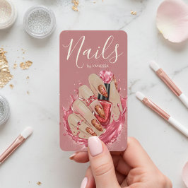 Cartão De Visita Nail Art Studio Manicurist Artist Red Blush Pink