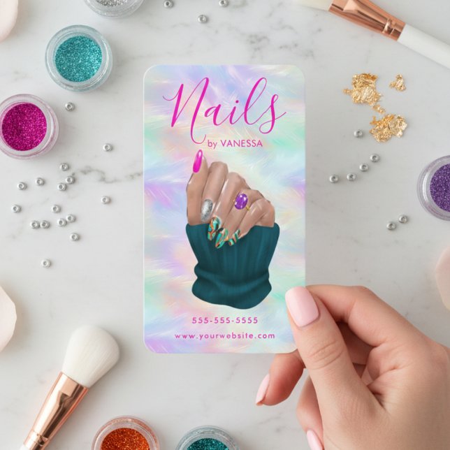 Cartão De Visita Nail Art Studio Stylish Opal Manicurist Artist (Criador carregado)