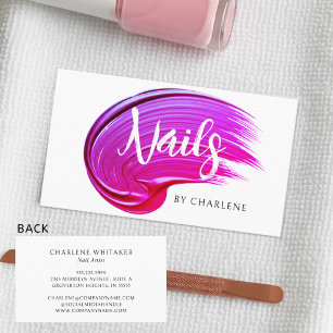 Cartão De Visita Nail Artist Modern Manuscrito Script Rosa Polonês