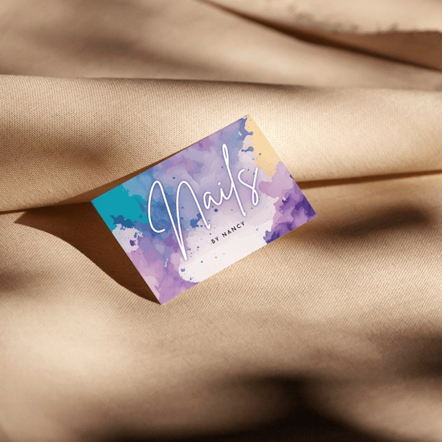 Cartão De Visita Nail Artist Nail do Watercolor Unhas (Criador carregado)
