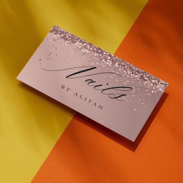 Cartão De Visita Nail Artist Nails Rose Glitter Confetti (Criador carregado)