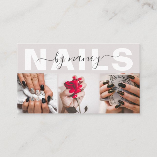 Cartão De Visita Nail Artist Photo Collage Qr Code Logo Pearl Pink (Frente)