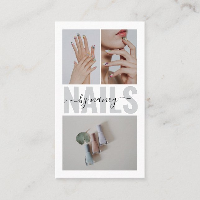 Cartão De Visita Nail Artist Qr Code Social Media 3 Photo Collage (Frente)