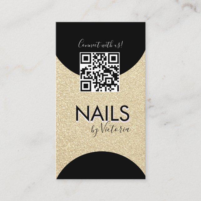 Cartão De Visita Nail Salon Beaust Artist QR Code Faux Glitter Dour (Frente)