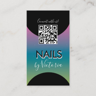 Cartão De Visita Nail Salon Beaust Artista QR Code Gradient Rainbow