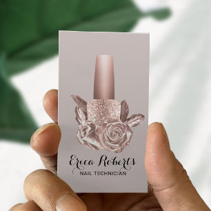 Cartão De Visita Nail Salon Blush Rosa Dourado Floral Polonês Mani