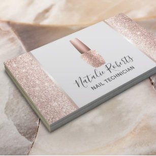 Cartão De Visita Nail Salon Blush Rosa Glitter Dourado Manicure Pol